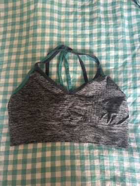 Gray Heather Seamless Sports Bralette with Teal Straps